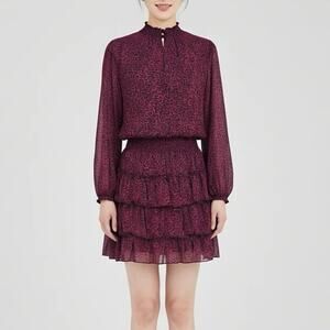 Sam and Jess Magenta Floral Print Tiered Dress Size S Long Balloon Sleeves